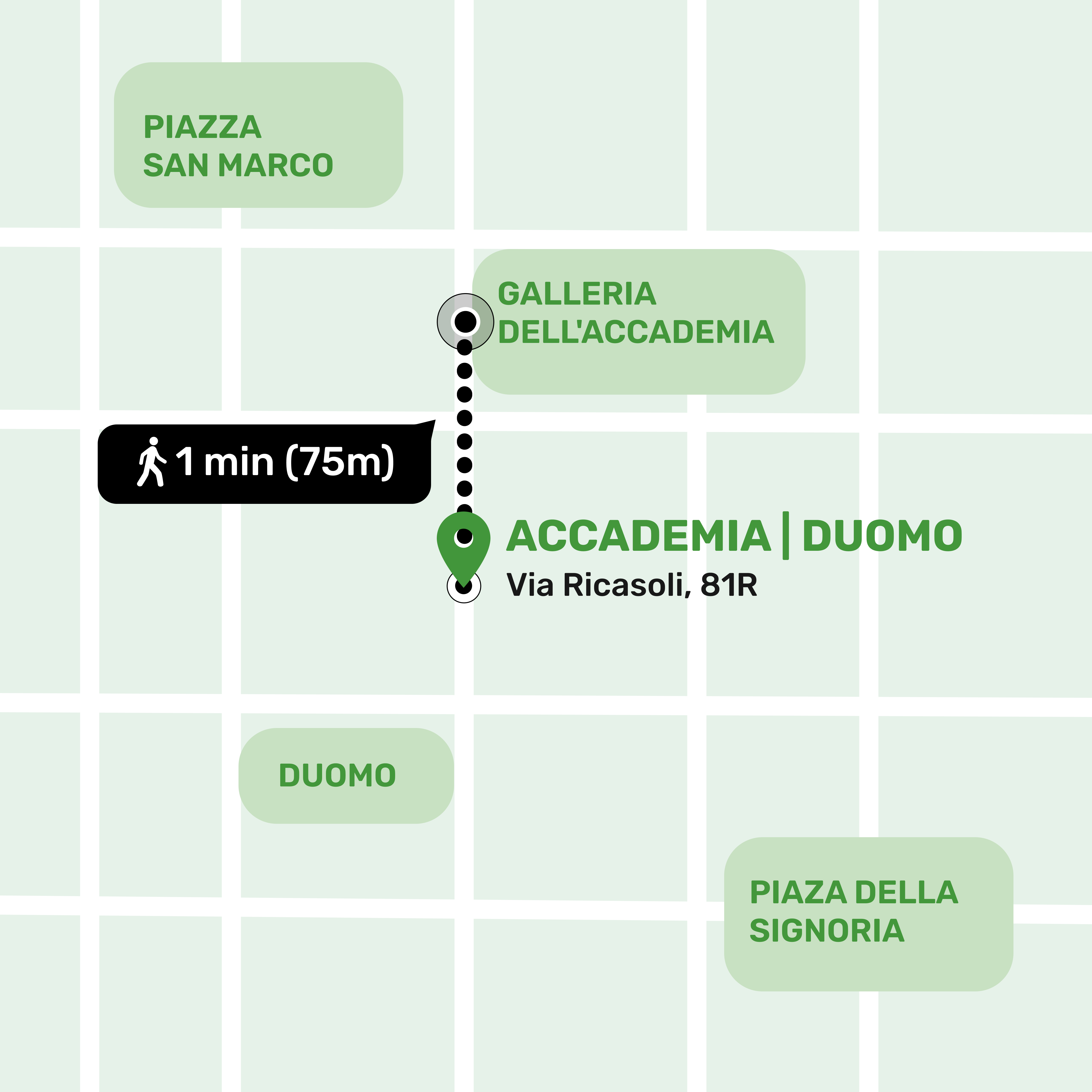 Mapa de ubicación del local de consignas en Accademia | Duomo, Florencia mostrando la dirección y lugares cercanos