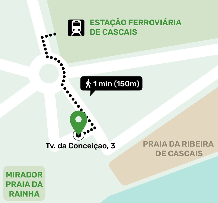 Mapa de ubicación del local de consignas en Centro, Cascais mostrando la dirección y lugares cercanos