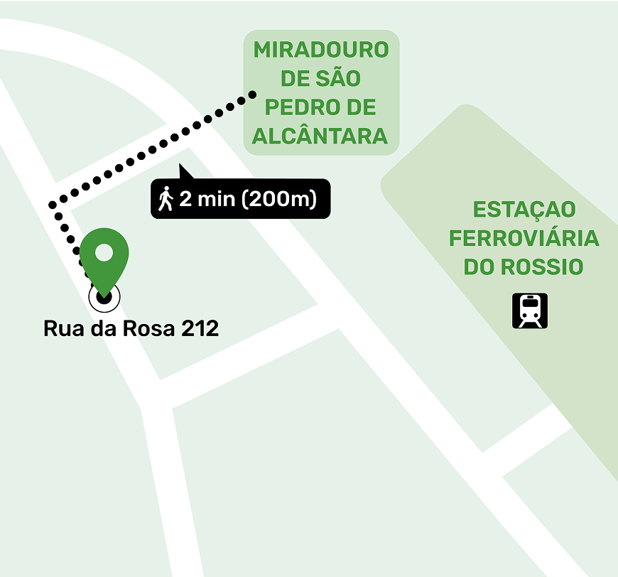 Mapa de ubicación del local de consignas en Bairro Alto, Lisboa mostrando la dirección y lugares cercanos
