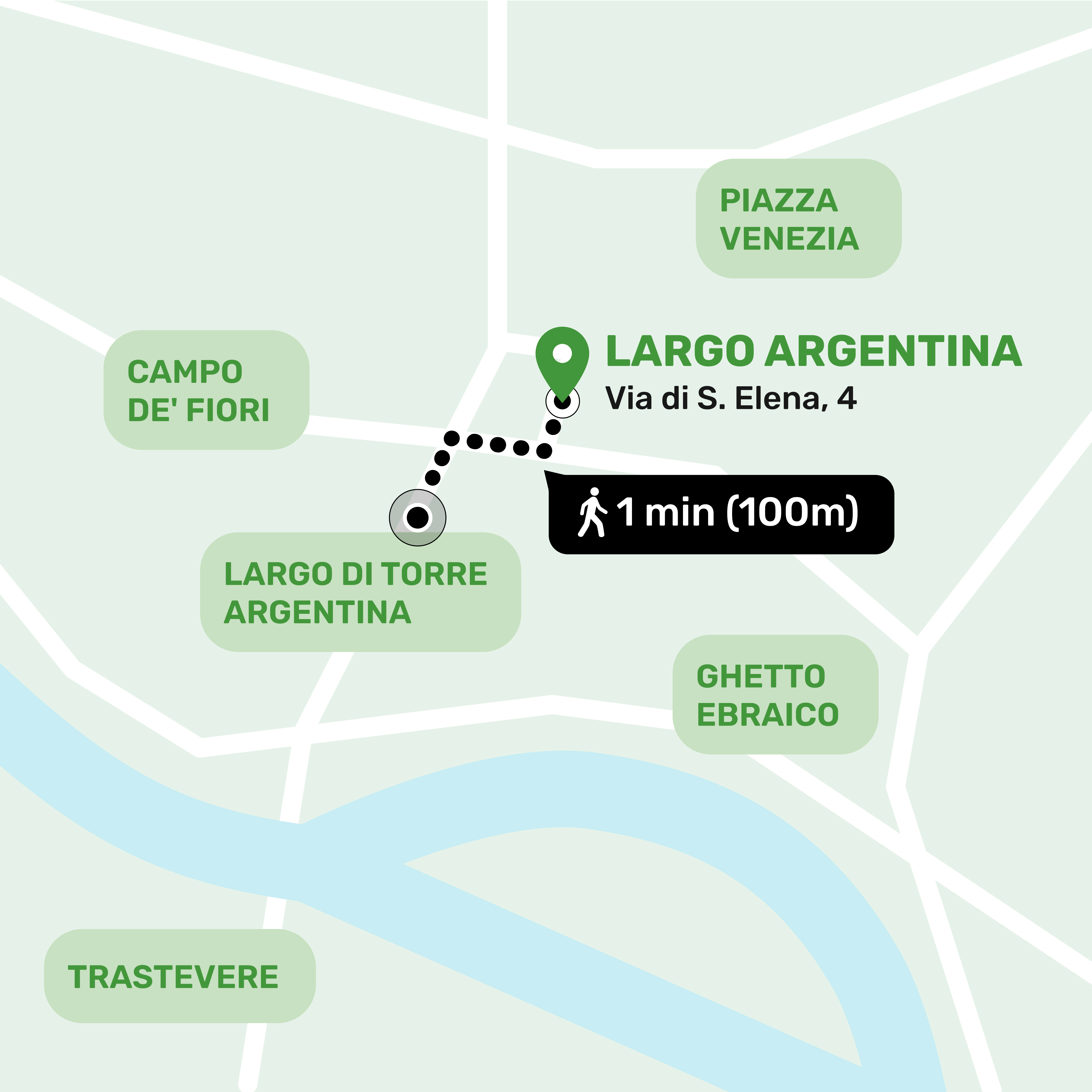 Mapa de ubicación del local de consignas en Sant’Angelo, Roma mostrando la dirección y lugares cercanos