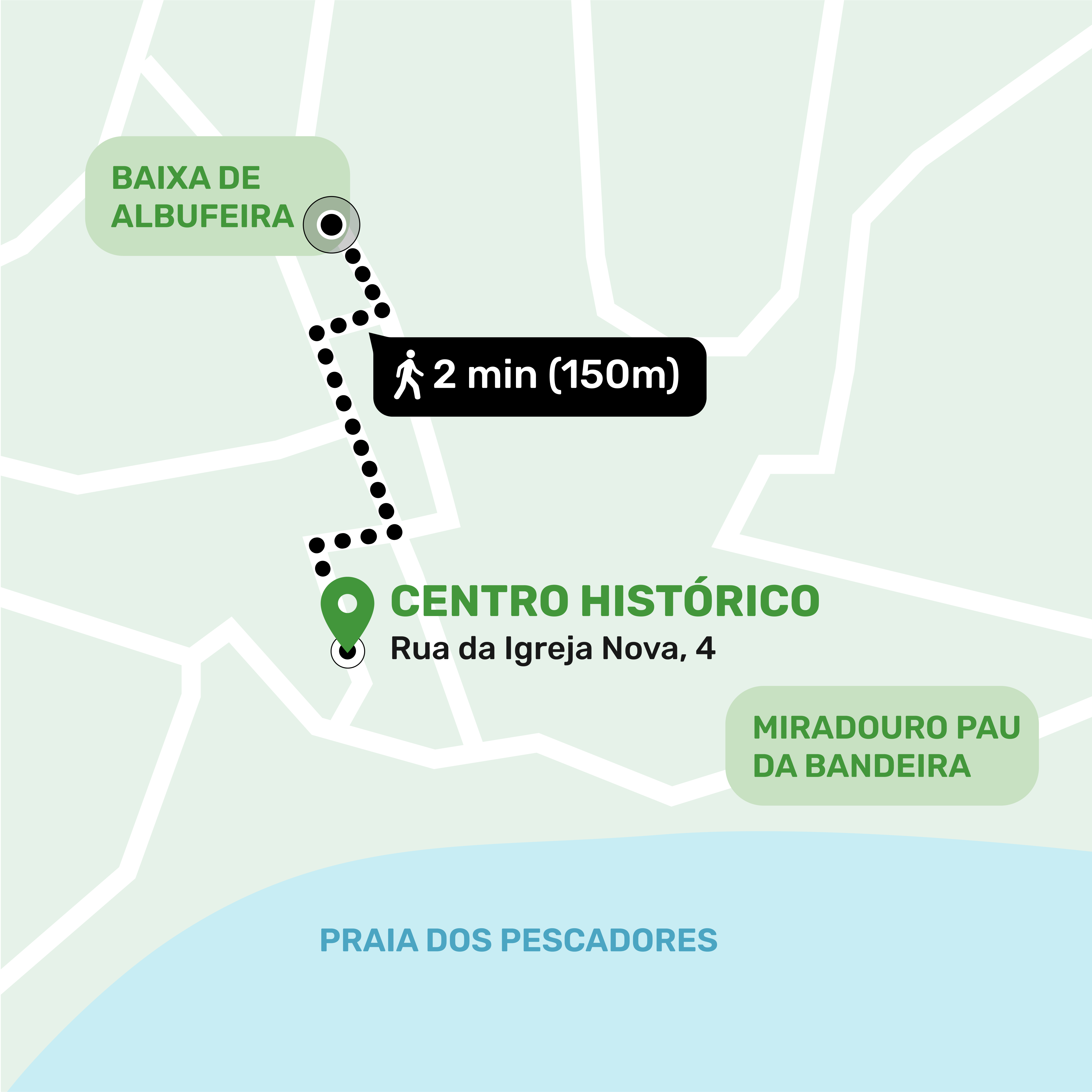 Mapa de ubicación del local de consignas en Centro Histórico, Albufeira mostrando la dirección y lugares cercanos