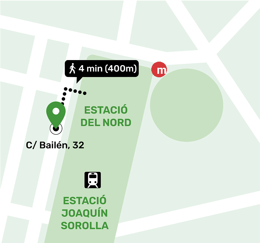 Mapa de ubicación del local de consignas en Estació del Nord, Valencia mostrando la dirección y lugares cercanos