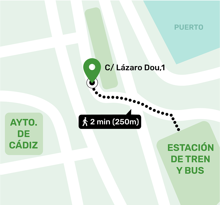 Mapa de ubicación del local de consignas en Estación de Tren Cádiz, Cádiz mostrando la dirección y lugares cercanos