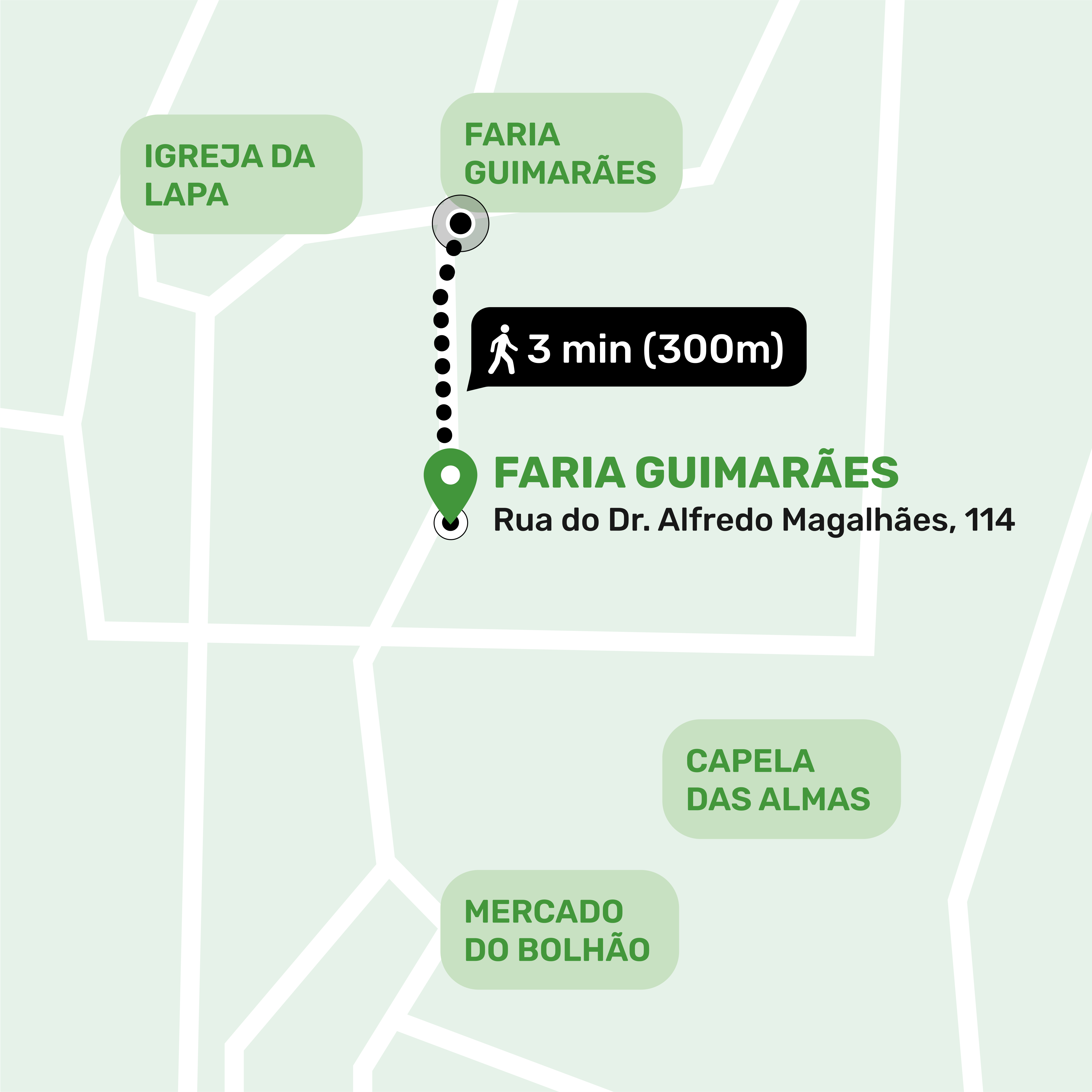 Mapa mostrando a localização do depósito em Faria Guimarães, Porto