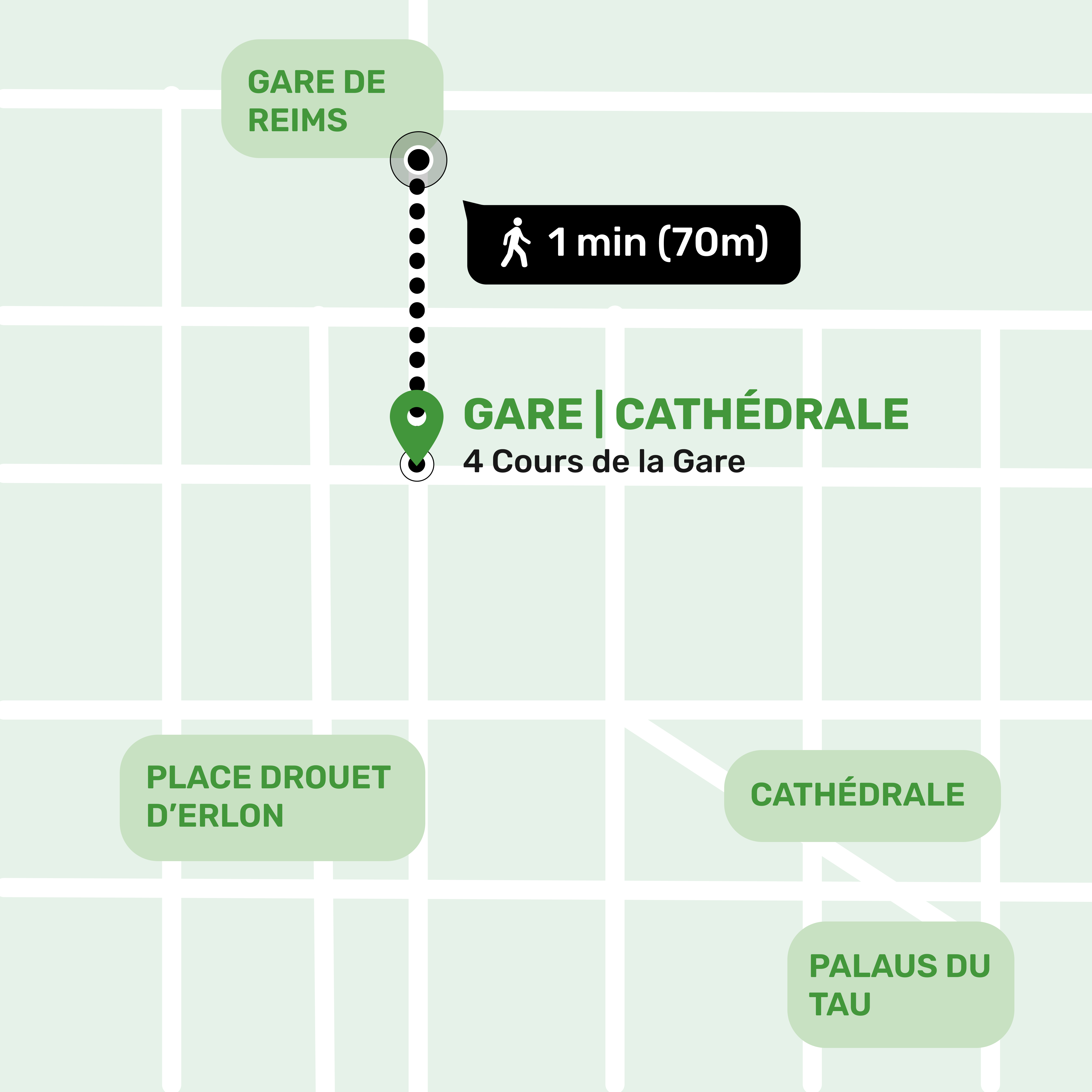 Mapa de ubicación del local de consignas en Gare | Cathédrale, Reims mostrando la dirección y lugares cercanos