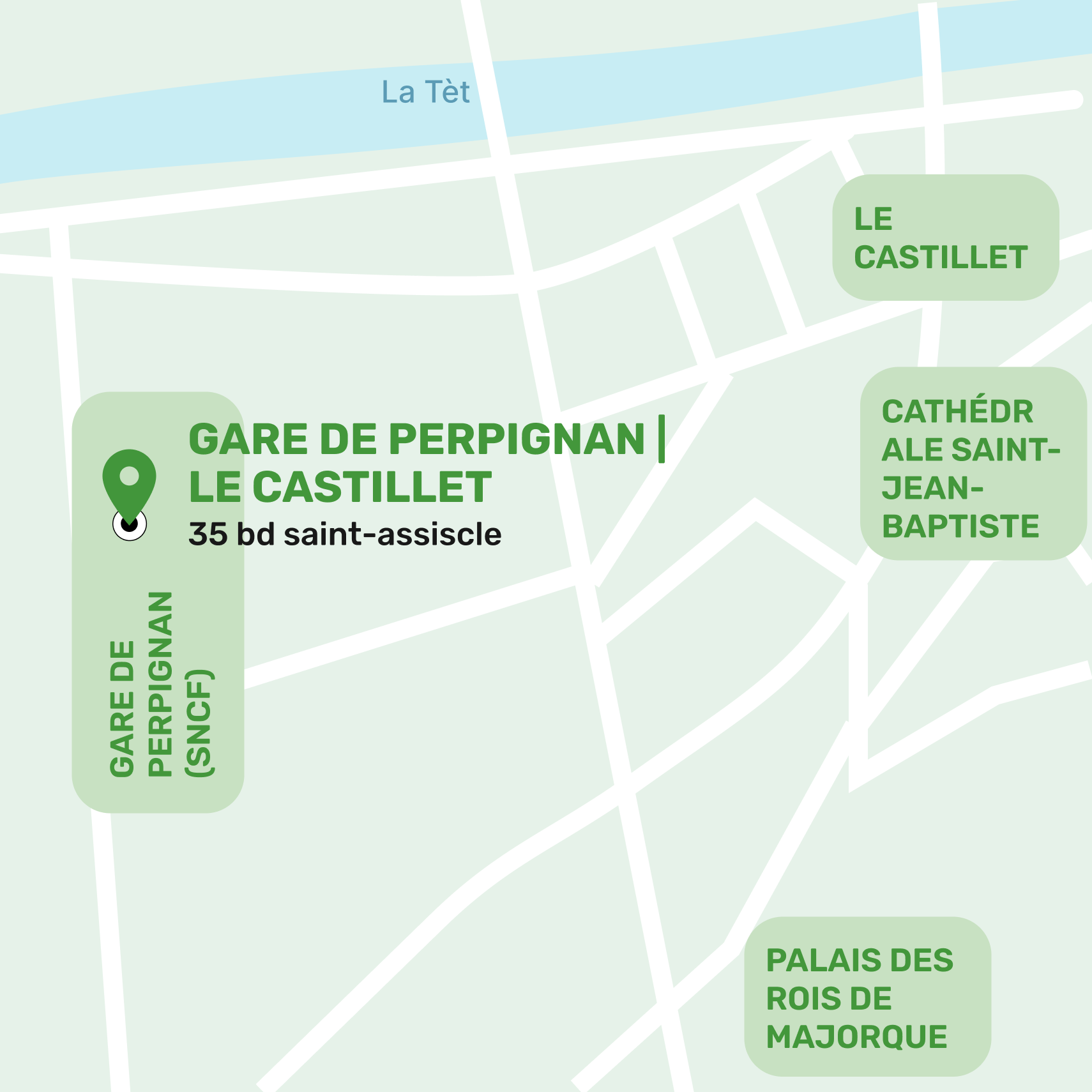 Mapa de ubicación del local de consignas en Gare de Perpignan | Le Castillet, Perpiñán mostrando la dirección y lugares cercanos