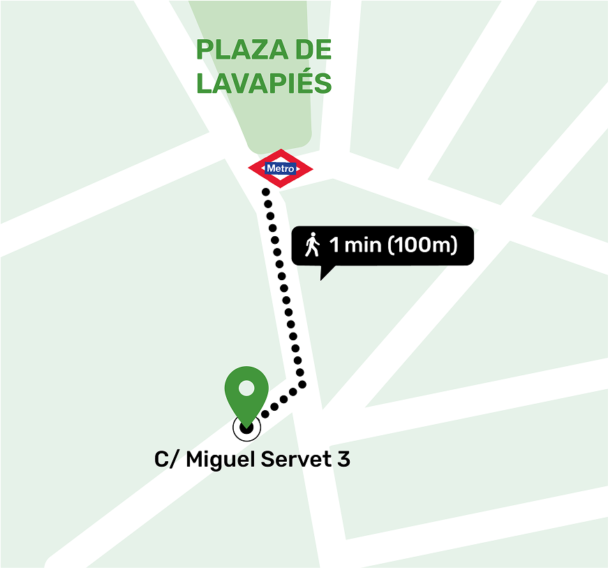 Mapa de ubicación del local de consignas en Lavapiés, Madrid mostrando la dirección y lugares cercanos