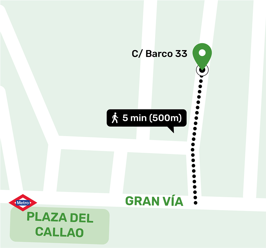Carte de localisation de la consigne à Malasaña, Madrid indiquant l'adresse et les lieux à proximité