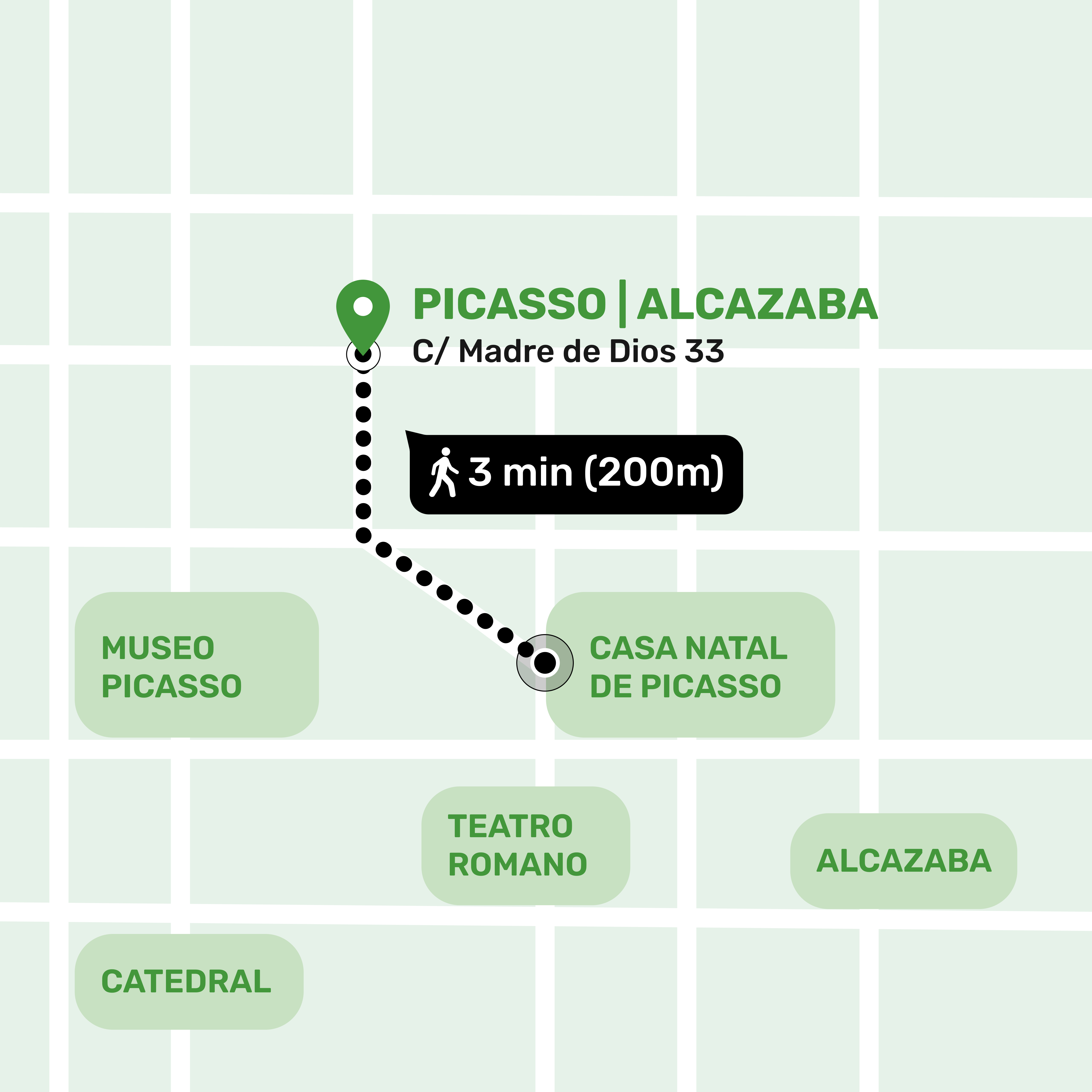 Map showing the location of the storage facility in Museo Picasso | Alcazaba, Málaga with address and nearby places