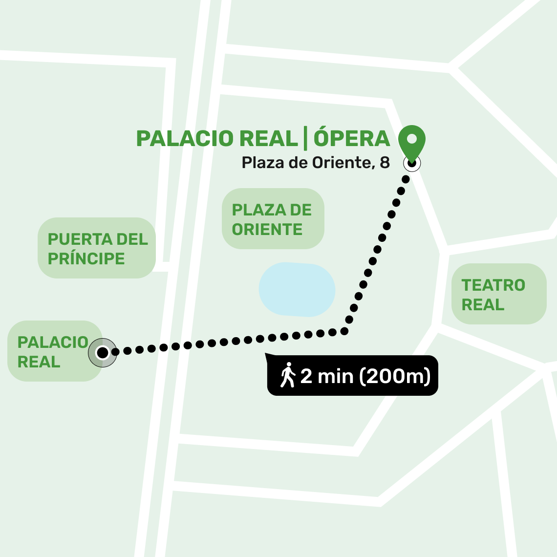 Mapa de ubicación del local de consignas en Palacio Real, Madrid mostrando la dirección y lugares cercanos