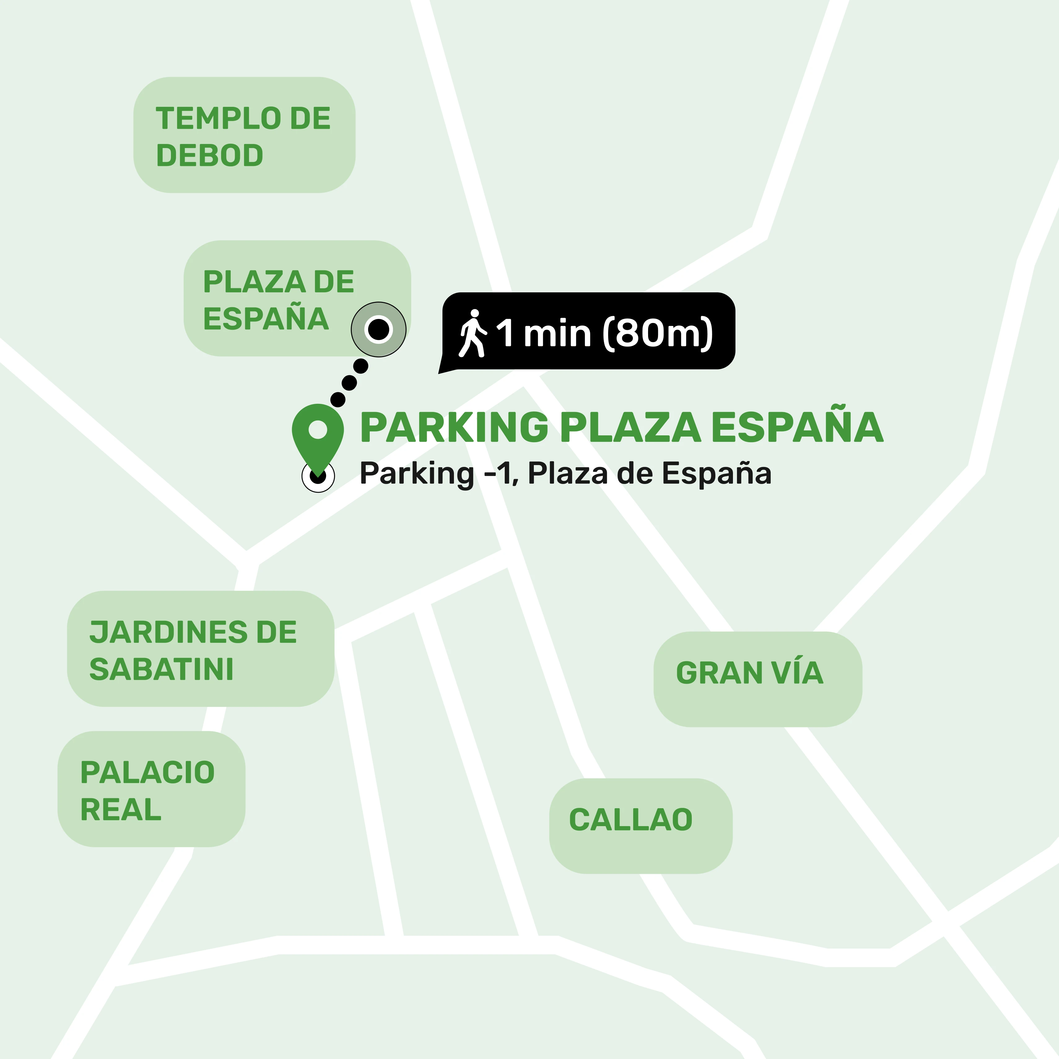 Mapa de ubicación del local de consignas en Parking Plaza de España, Madrid mostrando la dirección y lugares cercanos