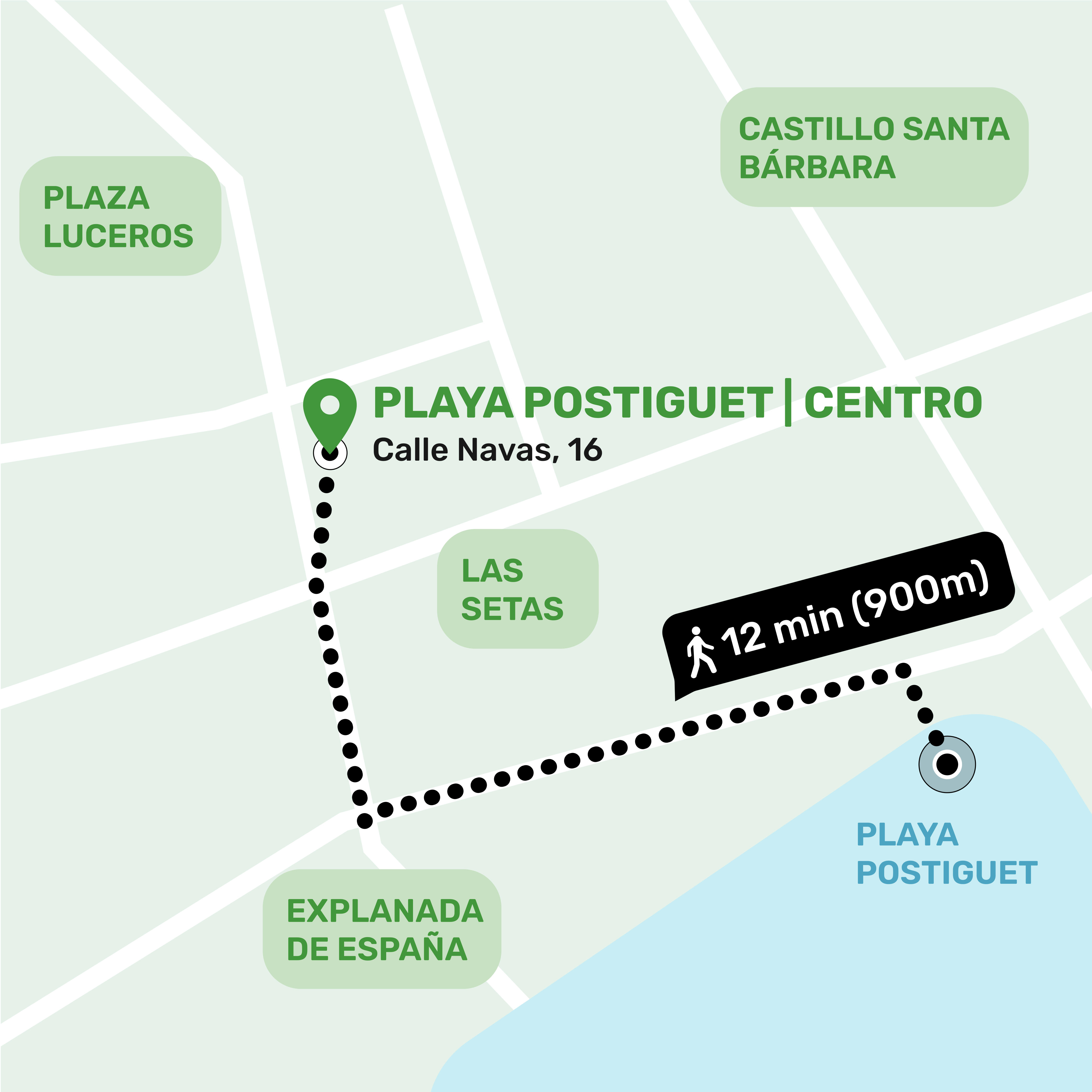 Map of Playa Postiguet | Centro | Las Setas