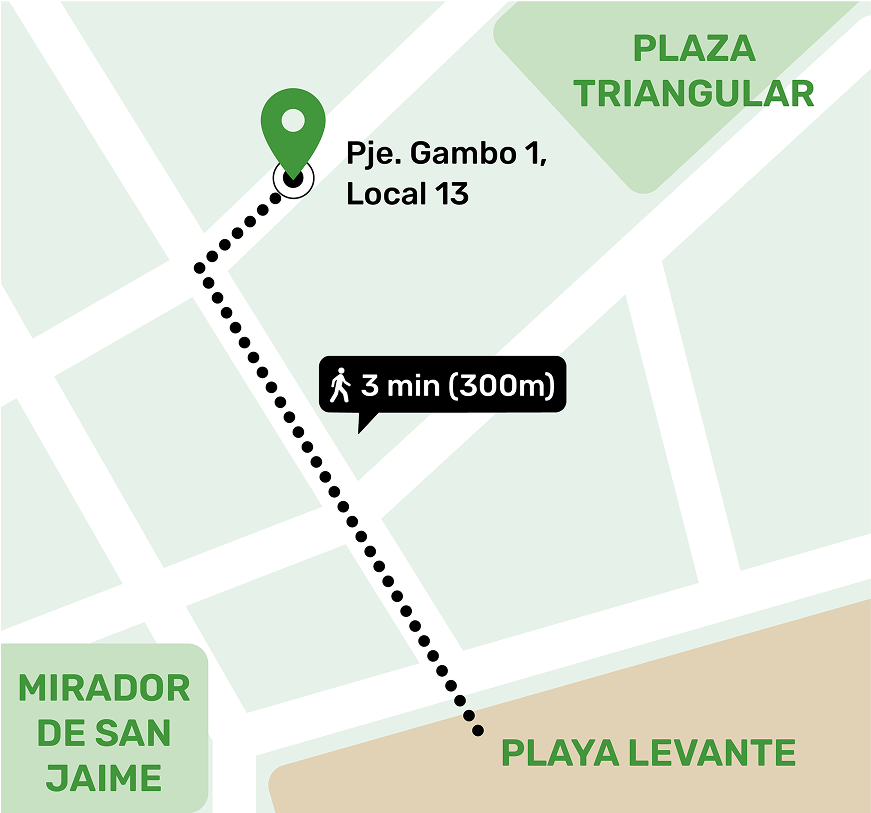 Mapa de ubicación del local de consignas en Plaza Triangular, Benidorm mostrando la dirección y lugares cercanos