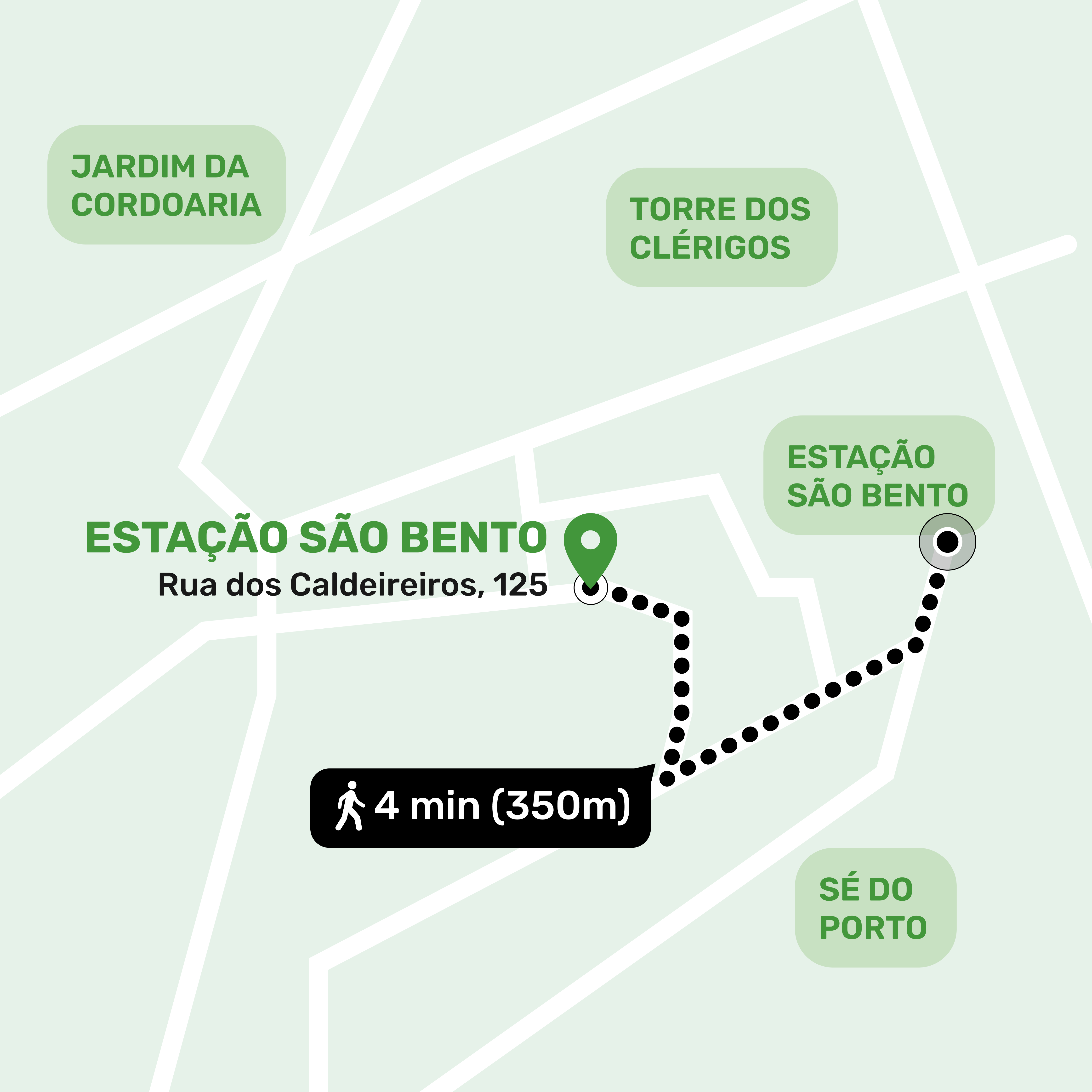 Mapa mostrando a localização do depósito em Estação São Bento, Porto