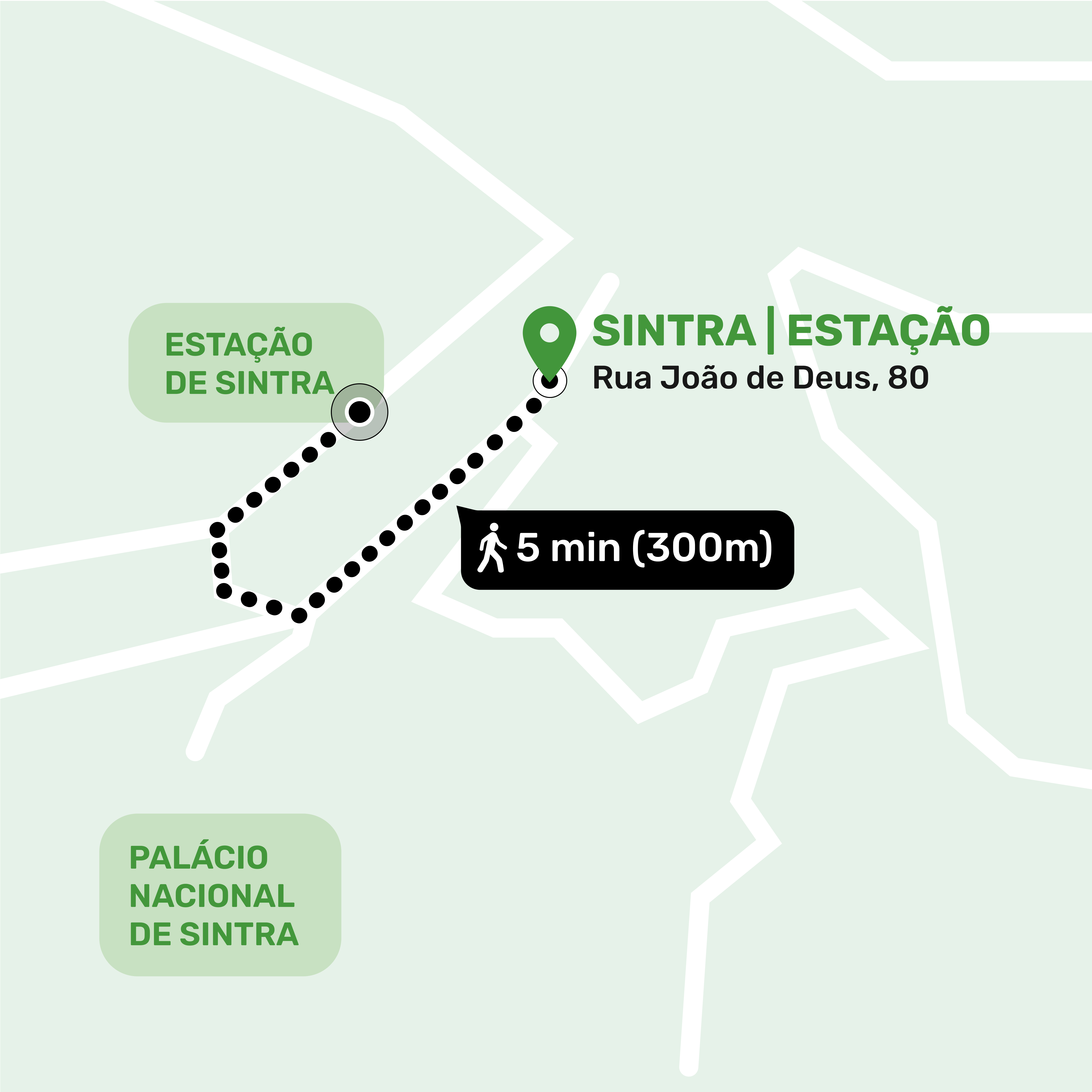Mapa de ubicación del local de consignas en Sintra Estação, Sintra mostrando la dirección y lugares cercanos
