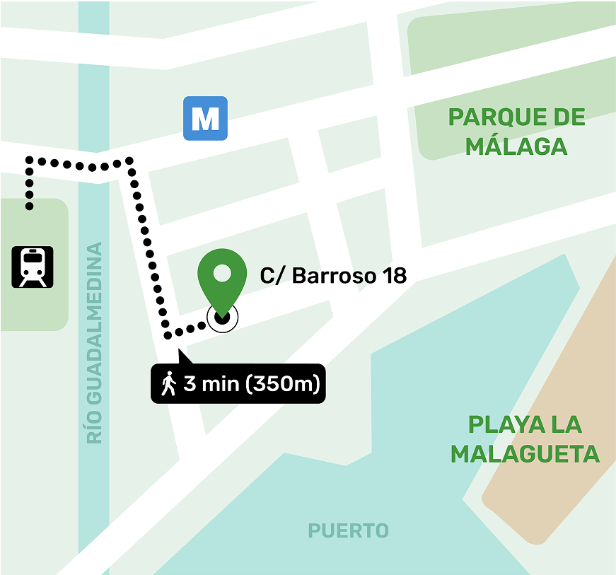 Mapa de ubicación del local de consignas en Soho, Málaga mostrando la dirección y lugares cercanos
