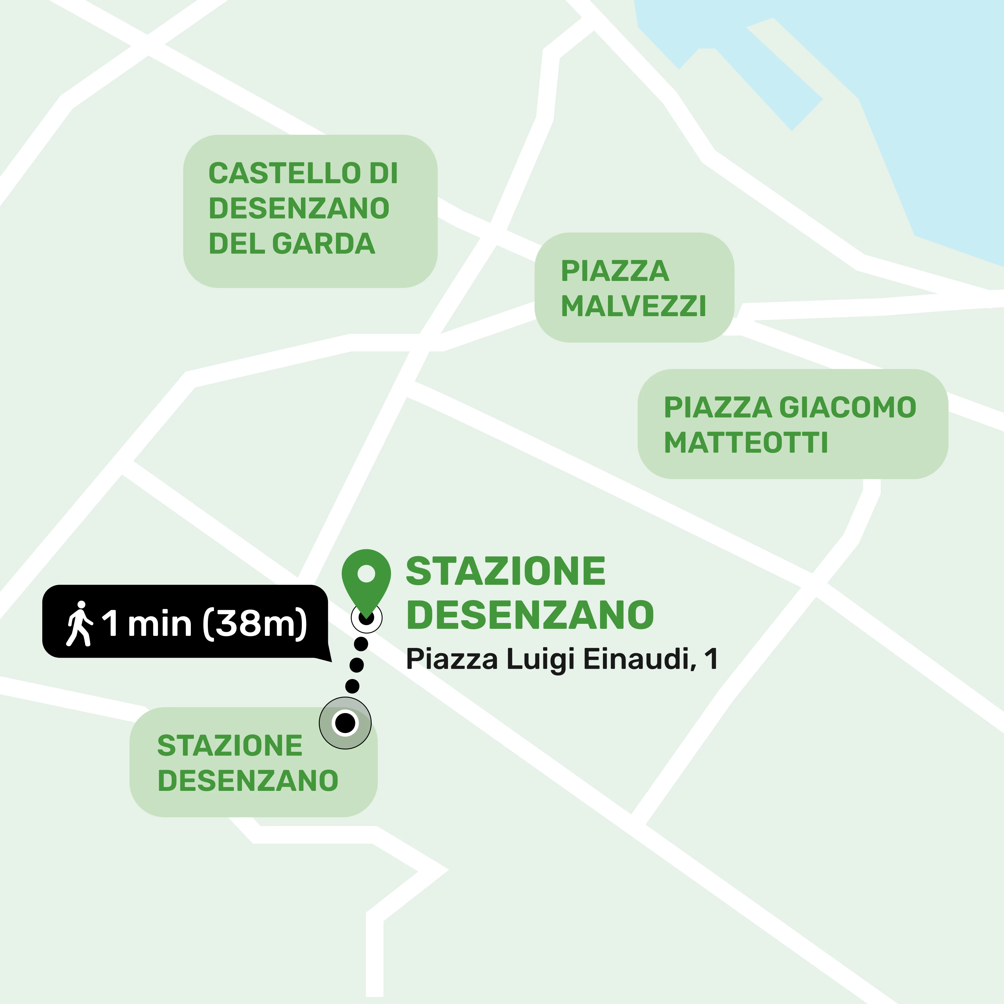 Mapa de ubicación del local de consignas en Stazione Desenzano, Desenzano del Garda mostrando la dirección y lugares cercanos
