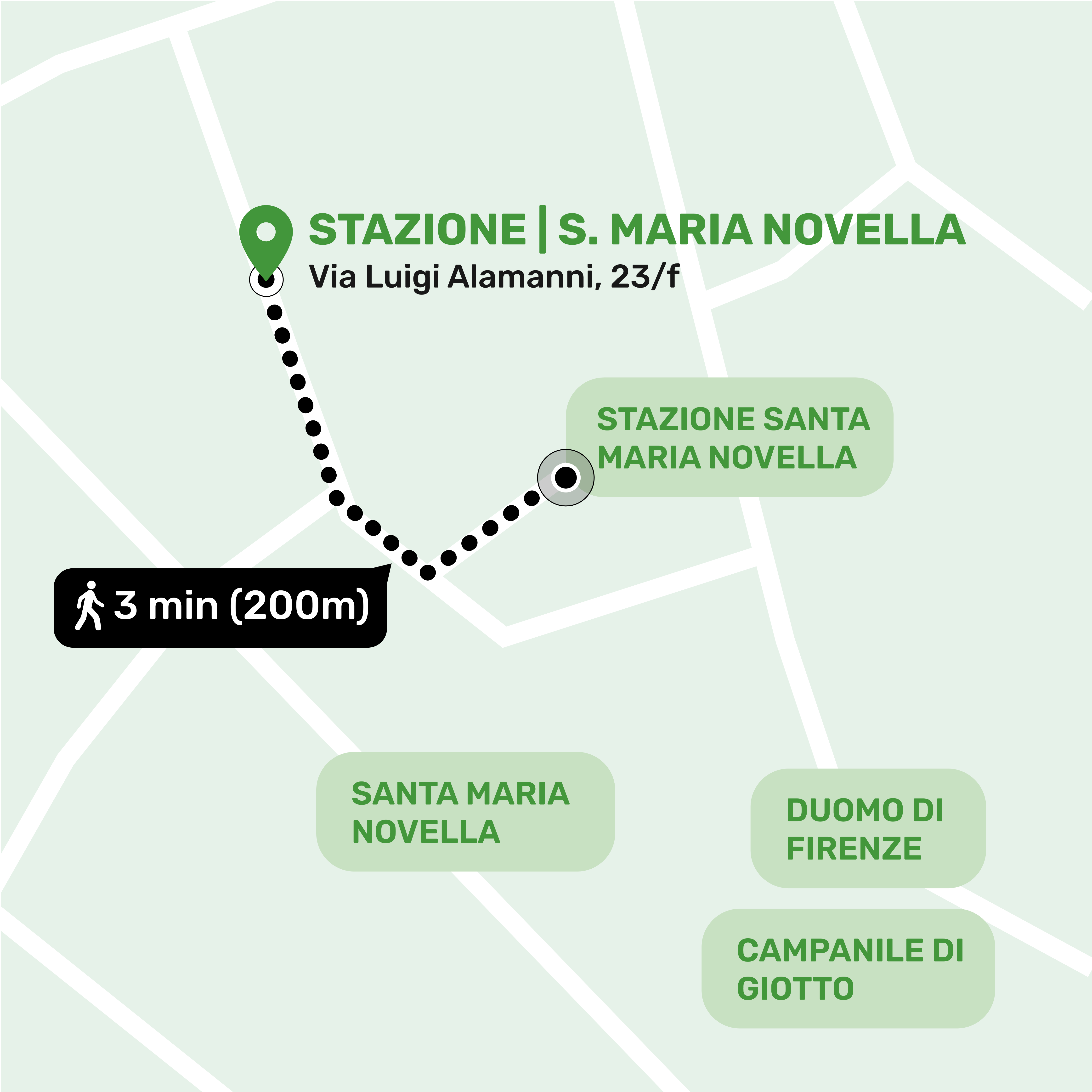 Map showing the location of the storage facility in Santa Maria Novella, Florence with address and nearby places