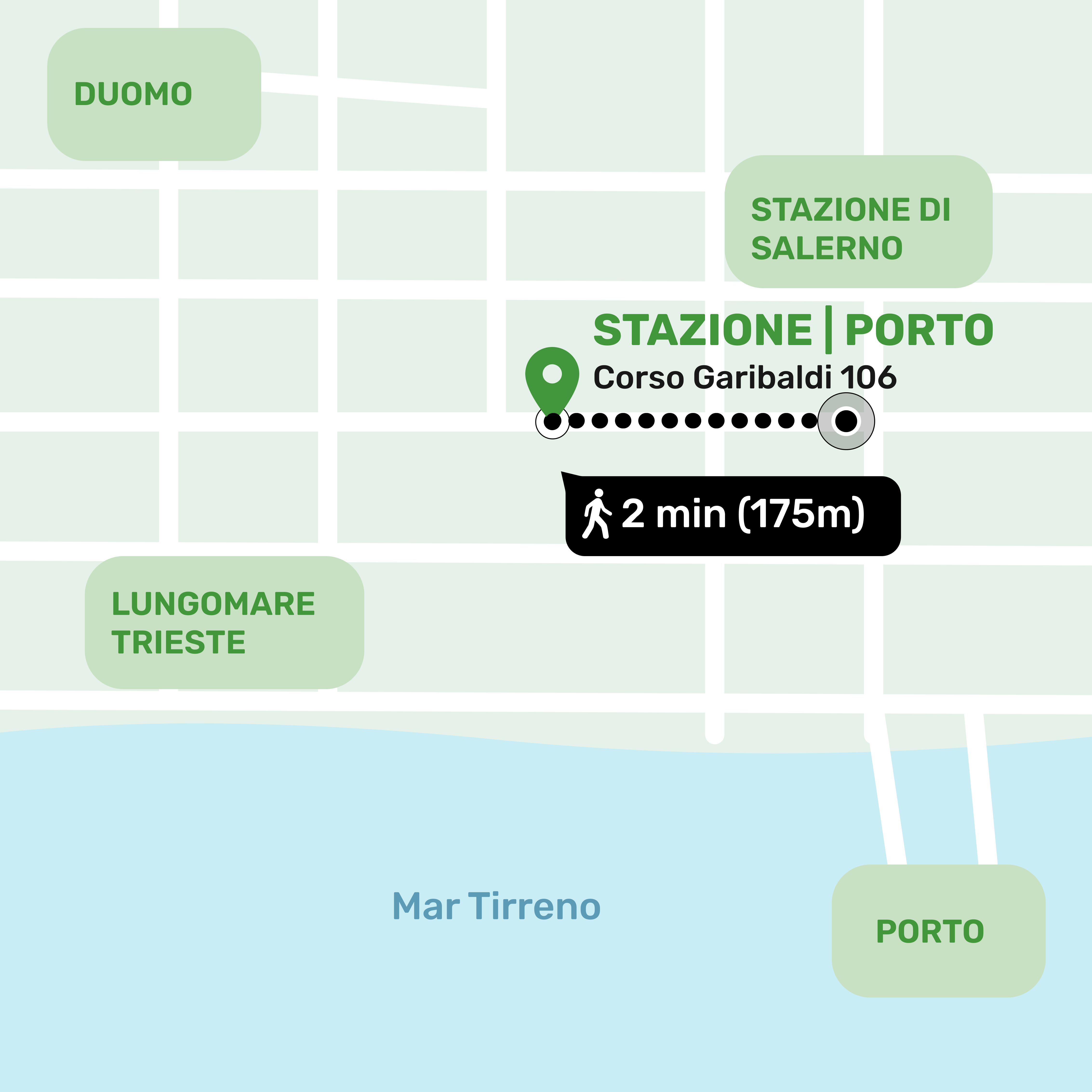 Mappa di localizzazione del deposito bagagli a Stazione | Porto | Duomo, Salerno che mostra l'indirizzo e i luoghi nelle vicinanze