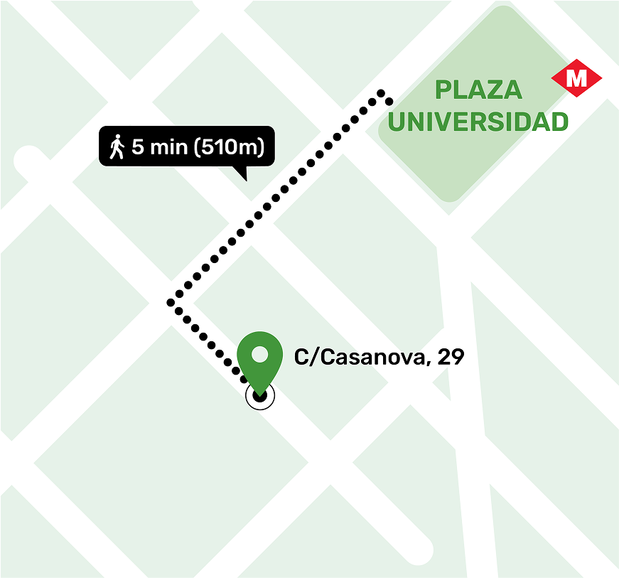 Mapa de ubicación del local de consignas en Universitat, Barcelona mostrando la dirección y lugares cercanos